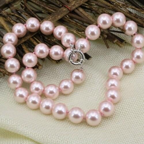 Fashion Bohemia style pink simulated-pearl shell 12mm round beads necklace statement women choker chain diy jewelry 18inch B3215