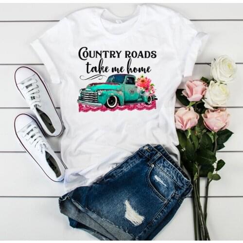Country Roads Take Me Home 2021 Summer Ladies Flowers Watercolor New Style Printing T-shirts Blouses Womens Tops