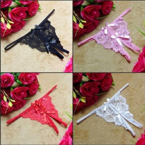 Womens Cotton Briefs Lace Thong Sexy See Through Open Buttock Seductive Tulle Bow G-String Panties
