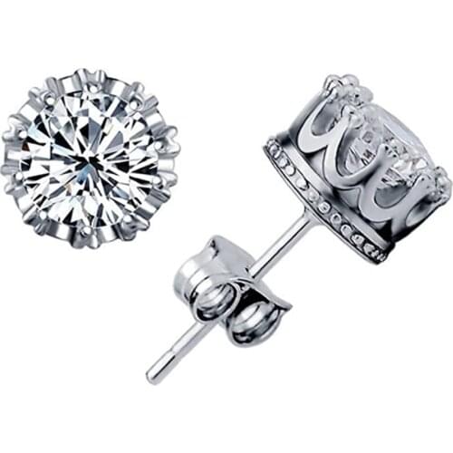 Sticks Jewellery 925 Sterling Silver Shining AAA Cubic Zirconia Crown Solitaire Stud Earrings for Women