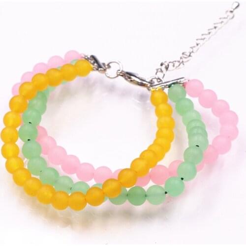 Bohemia Style Natural Stone Jades Round Beads Bracelet for Women 6mm Frosted Matted Jaspers Chalcedony Strand Bangle 7.5" A574