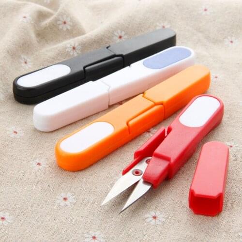 1PC U Shape Scissor DIY Supplies Tool Thread Embroidery Cross-stitch Cutter Plastic Handle Safety Cover Sewing Scissors