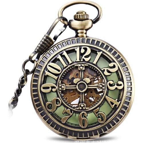 10pcs/lot Hollowed Number Mechanical Pocket Watch Bronze Mechanical Pocket Watch Large Hollow Mechanical Pocket Watch