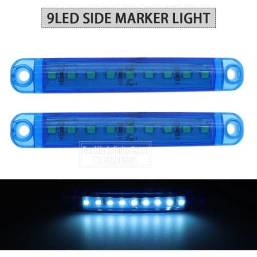 2PCS 9LED Bus Truck Trailer Truck 24V LED Lights Side Marker Light Waterproof Blue LED Light Tail Indicator Parking Light