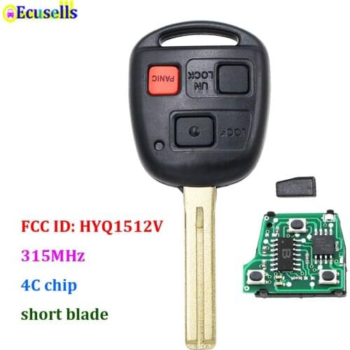 3 Button Remote Key 4C Chip for Lexus GX470 LX470 FCC ID: HYQ1512V TOY48