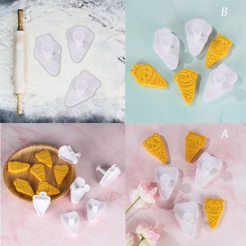 3pcs/set Ice Cream Cake Cookie Plunger Cutter Fondant Gum Paste Cupcake Toppers Mold Rabbit monkey hippo Biscuit Tool