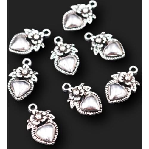 40pcs Silver Plated Mini Heart Dual Hole Connectors Retro Bracelet Earrings Metal Accessories DIY Charm Jewelry Crafts Making