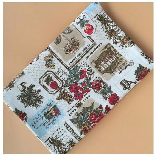 Promotion! Vintage Brand 48x145cm Red Rose Flower Stamp Printed Cotton Linen Fabric for Tissue Kids Bedding textile for Sewing