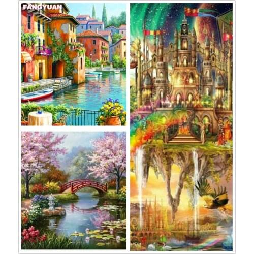 5D Diy Diamond Painting Landscape Seaside Cottage Cross Stitch Kits Full Drill Home Decoration Embroidery Scenery Handmade Gift