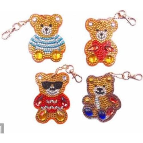 5D DIY Special Shape Cartoon Bear Round Diamond Painting Cross Stitch 3D Embroidery Mosaic Keychain Childrens Handmade Gift