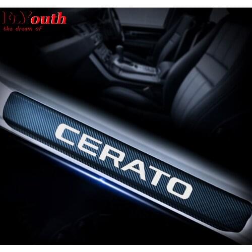Car Accessories 4Pcs For Kia CERATO Door Threshold Plate Car Door Sill Welcome Pedal Stickers Carbon Fiber Vinyl Sticker