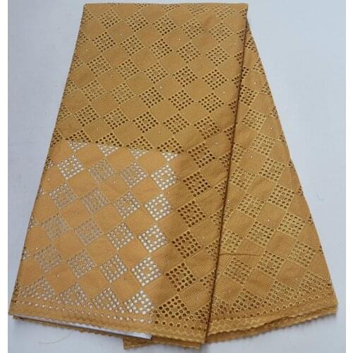 Free shipping (5yards/pc) high quality gold African dry cotton lace fabric with simple chekered pattern for party dress CLH03