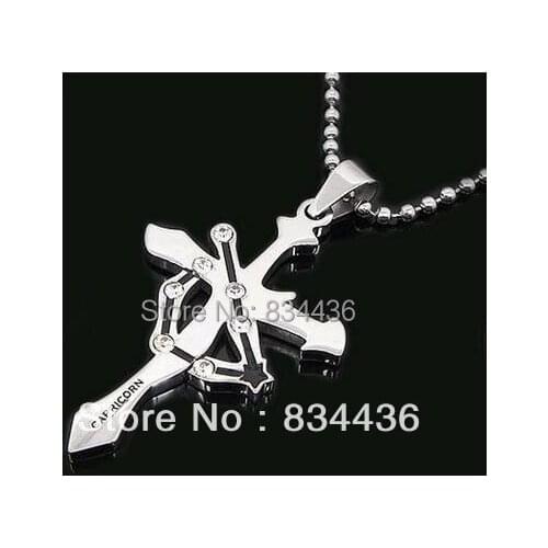 Free shipping CAPRICORN Constellation style zodiac astrology horoscope stainless steel necklace pendant with ball chain