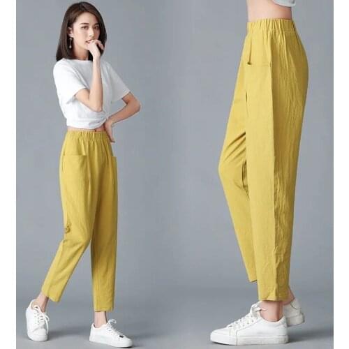 Plus Size 4XL Cotton Linen Pants Women Original Loose Casual Summer Pants Solid Black Harem Pants For Women Capri Trousers