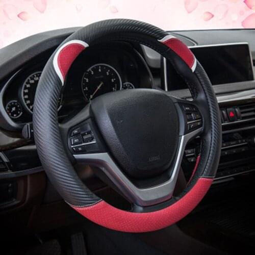 Carbon Leather Steering Wheel Cover Cute Cartoon Bear Ear Car Steering-Wheel Handle Covers Case For Girls Accessories Pink