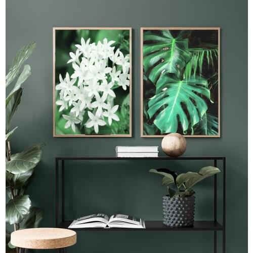 Jasmine Flower Fresh Green Big Plant Leaf Wall Art Canvas Painting Nordic Posters And Prints Wall Pictures For Living Room Decor