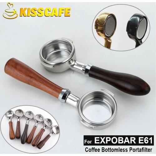 58MM Stainless Steel Coffee Machine E61 Bottomless Filter Holder Portafilter Wooden Handle Espresso Professional Accessory