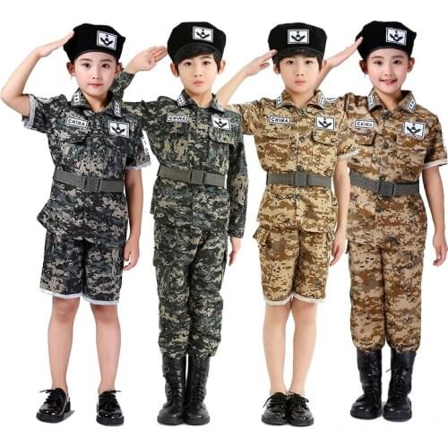 Childrens Teenager Boys Girls Special Forces Camouflage Military Uniform Training Tactical Costumes Desert Combat Army Suit