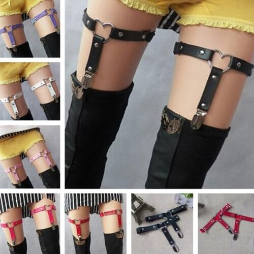 Women Punk Heart Sexy PU Leather Garter Belt Harajuku Elasticity Body Harness Tight Suspender Strap Leg Harness Bondage Belts