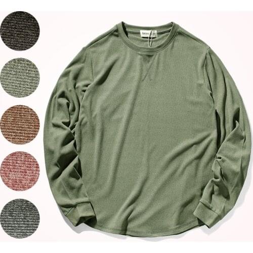2020 Autumn Solid Color Long-sleeved T-shirt Bottoming Shirt for Men Pure Cotton Washed Old Comfortable Slim O-neck T-shirt