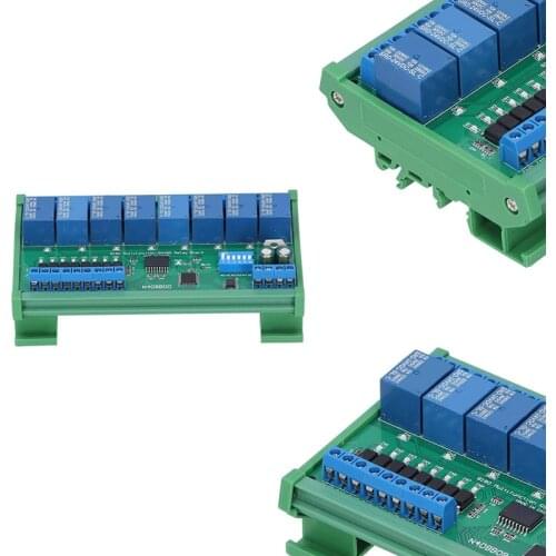 DC 8 Isolated Input & 8 Output DIN35 C45 UART RS485 Relay Module Modbus RTU Control Switch Board