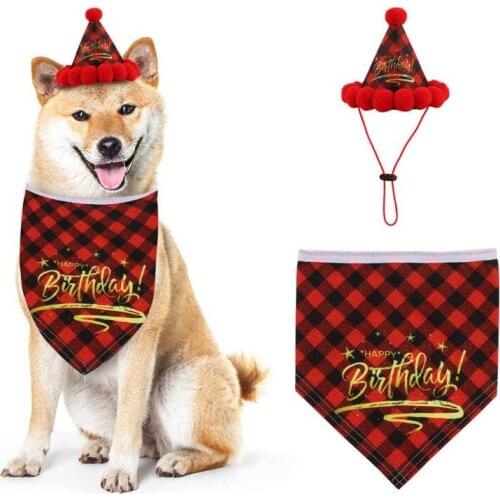 Classic Lattice Pet Dogs Birthday Caps/Bibs Adjustable Headwear Cap Hat Cat Dog Birthday Costume Christmas Party Pets Accessorie