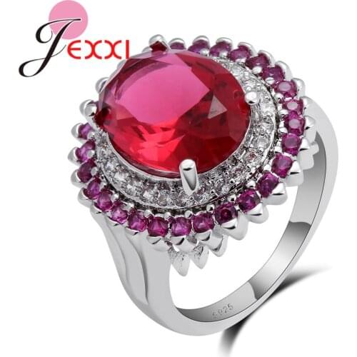 Red Pink Crystal 925 Sterling Silver Ring for Women Chrming Classic Sterling Silver Jewelry Wedding Rings