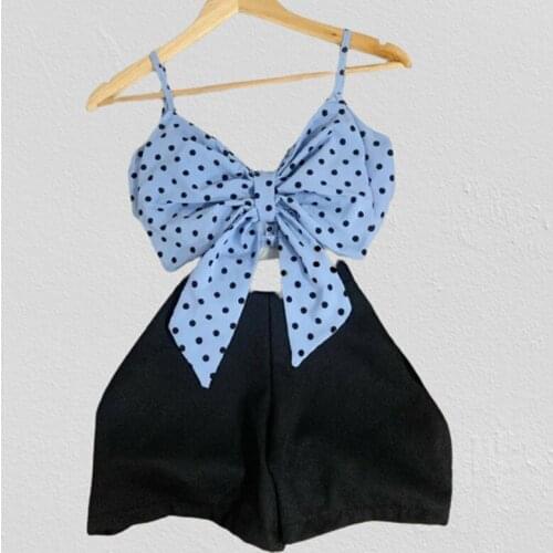 Infant Kids 2-7Years Baby Girls 2Pcs Clothes Set Bowknot Crops Tops Vest Shorts Summer Child Outfits