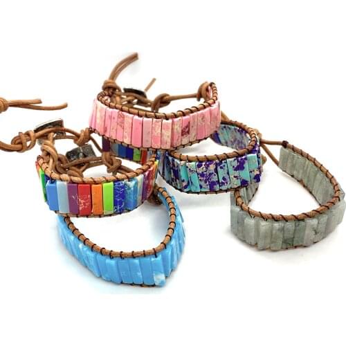 Natural Stone Colorful Braided Bracelet Hand-woven Imperial Stone Yoga Seven Chakra Energy Stone Ethnic Style Bracelet 7.5Inches