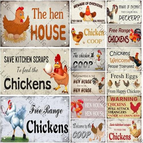 Chicken Vintage Metal Tin Signs Rooster Hen Retro Metal Poster Plate Plaque Farm Home Wall Decor 20x30cm