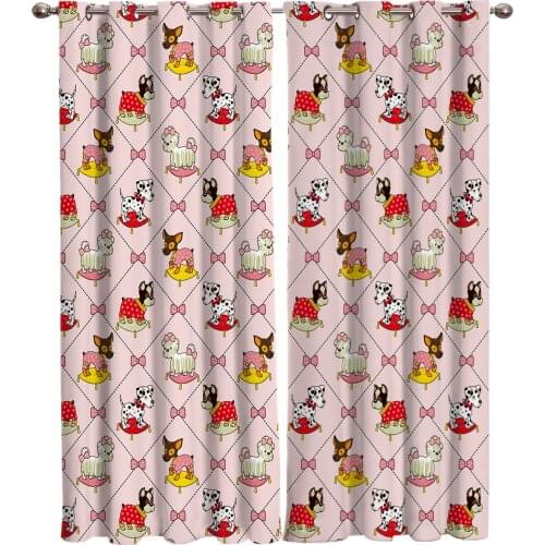 Cute Pet Dog Window Curtain Bedroom Fabric Decor Kids Curtain Kitchen Drapes Curtains for Living Room