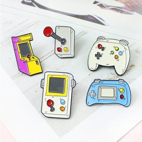 Cartoon Game Machine Brooch Game Electric Control Handle Slot Machine Enamel Pin Backpack Jackets Badge Children Game Fans Gifts