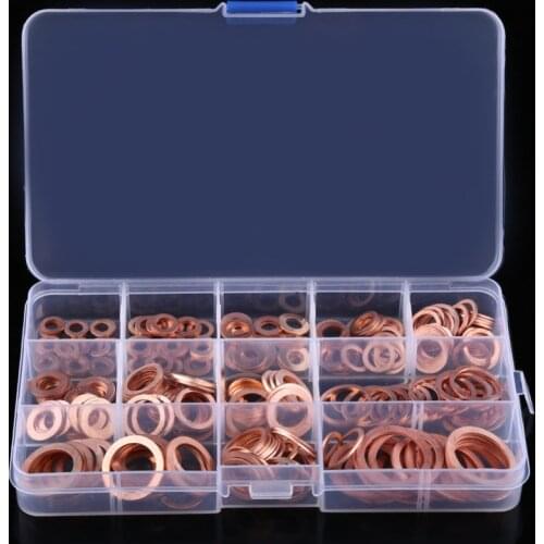 280pcs 12 Sizes Copper Washer Gasket Set Plain Washers With Box Fitting for Screws Bolts Flat Ring Seal Kit Set Plumbing Gaskets
