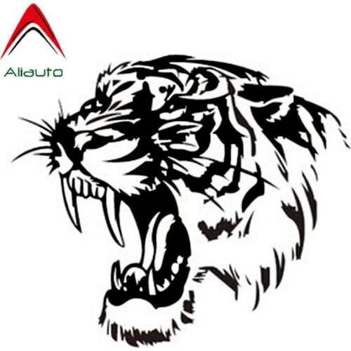 Aliauto Personality Car Sticker Tiger Head Hood of Car and Motorcycle Side Stellar Reflective Decals Black/silver,28cm*28cm