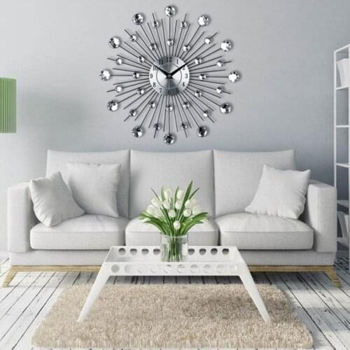 Crystal Sunburst Wall Clock Morden Design Large Vintage Wall Clocks Home Art Decor 33cm Large Size Hanging Watch reloj de pared