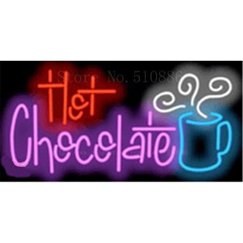Hot Chocolate Neon sign Real Glass Tube Bulbs Light Bar Beer Club Decoration Signboard Espresso Cappuccino drink 17"x14"