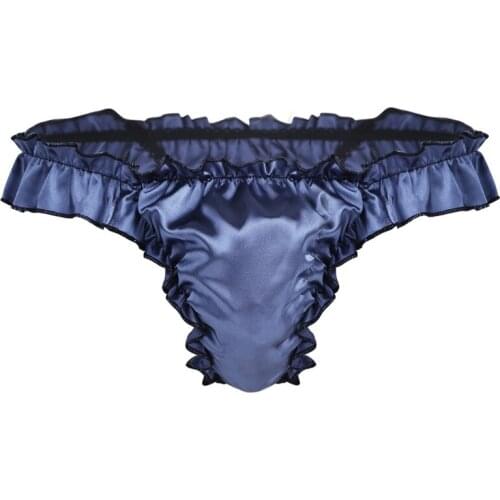 Gay Underwear Soft Comfortable Shiny Ruffled Frilly Bikini Elastic Waistband Briefs Thong Sexy Gay Male Underwear Sissy Lingerie