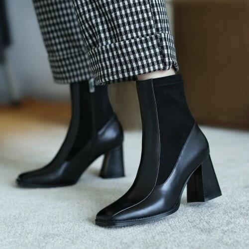 New autumn/winter 2020 Genuine leather Womens boots Fashion boots High heels ankle cowhide Womens shoes