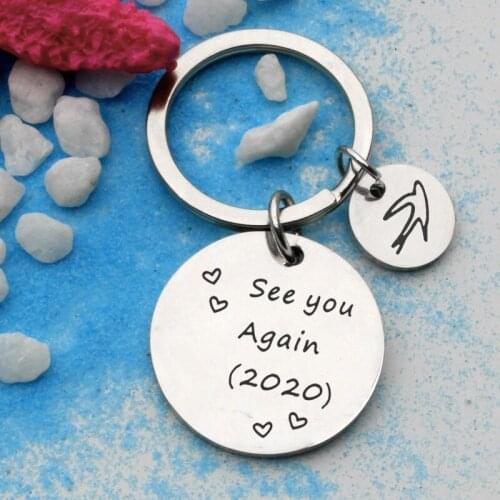 New fashion white rings for keys simple lettering see you again 2020 stainless steel family gift animal trinket