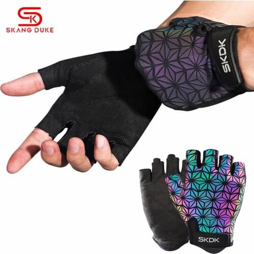 SkangDuke 1Pair Laser Slip Shock Breathable Fishing Hiking Motorcycle Gel Cycling Half Finger Gloves Men Women Outdoor Sports
