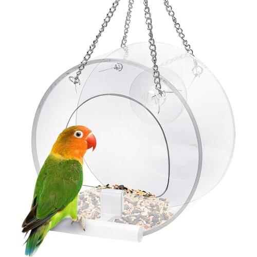 Clear Acrylic Window Viewing Bird Feeder Hotel Table Seed Peanut Hanging Suction Alimentador Adsorption House Type Bird Feeder