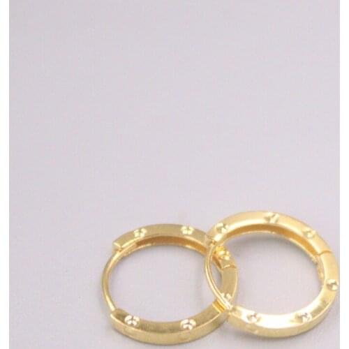 Real Pure 18K Yellow Gold Earrings Carved Little Dot Hoop Earrings 1.1-1.2g For Men Woman Lucky Gift
