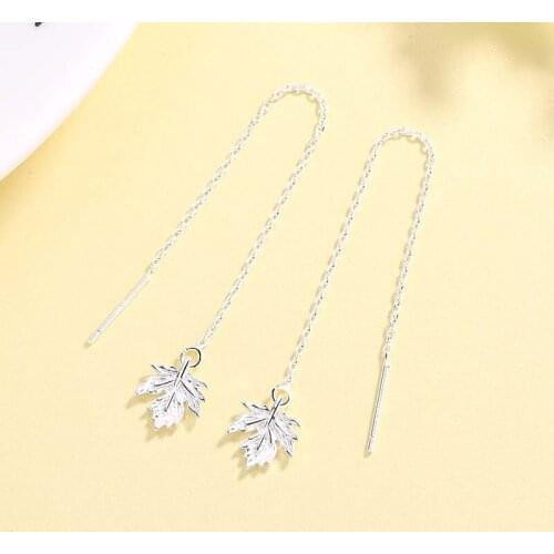 925 Sterling Silver Earrings Long Tassel Leaf Design Clavicle Chain Minimalist Fashion Adjustable Drop Earrings Girl Ear Jewelry