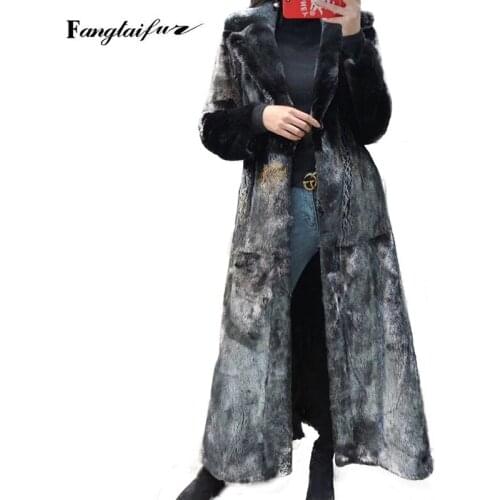 Fang Tai Fur 2019 Import Crown Level Swan Velvet Mink Fur Coats New Black Silver Blanching Technology X-Long Slim Mink Fur Coats