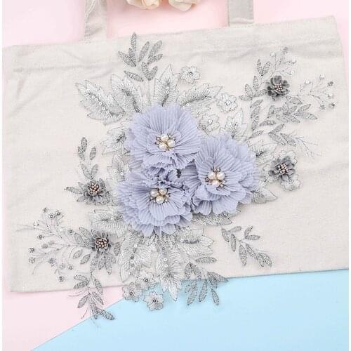 Light purple flower peal bead Rhinestones qpplique brooch patches applique sew on beading clothes bag shoes decoration patch