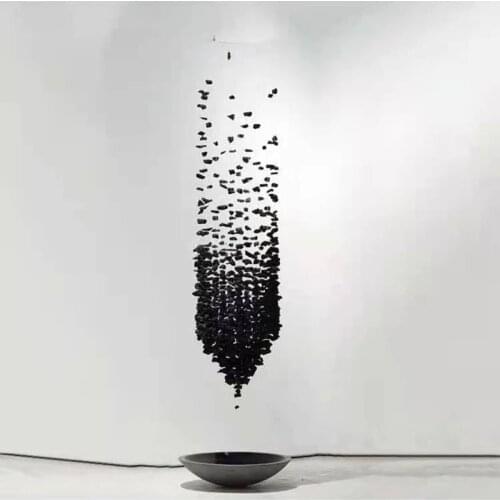 Black Stone Led Staircase Chandeliers Project Custom Any Size Light Art Designer Large Hotel Lobby Colored Stones Hanging Lamp