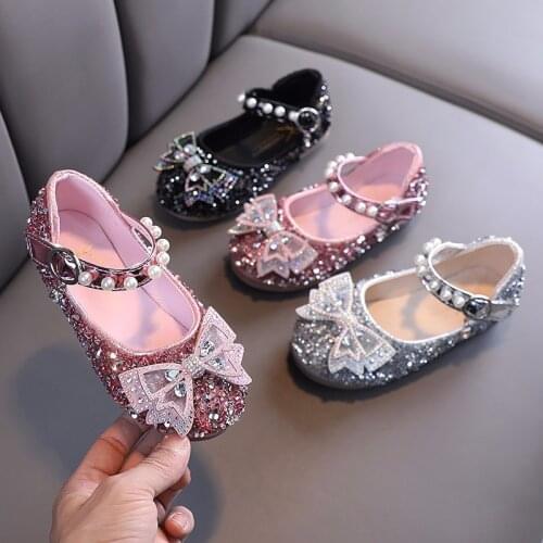Girls Casual Dance Shoes Kids Single Shoes Sandals Performance Princess Shoes Toes-capped Sequined for Party Sweet Bow-knot Chic