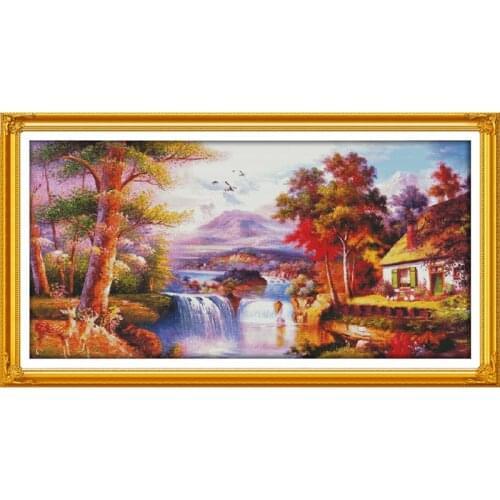 Everlasting Love Golden Scenery (4) Chinese Cross Stitch Kits Ecological Cotton Clear Printed 14 11CT DIY Christmas Decorations