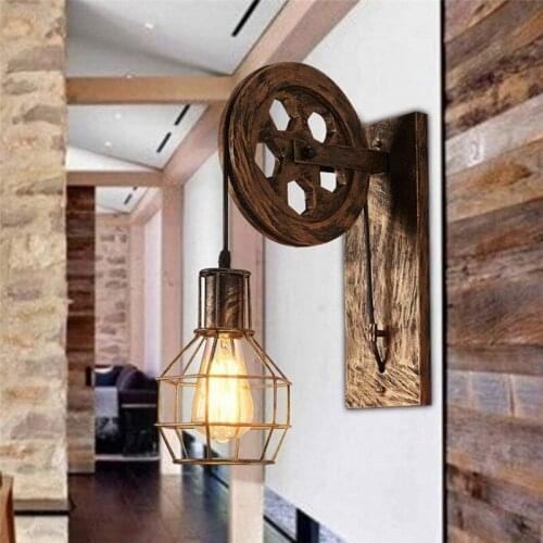 Vintage Wall Lamp Led Lights Industrial Retro Wall Lights Loft Style Lifting Pulley Lights Bedroom Aisle Corridor Home Decor