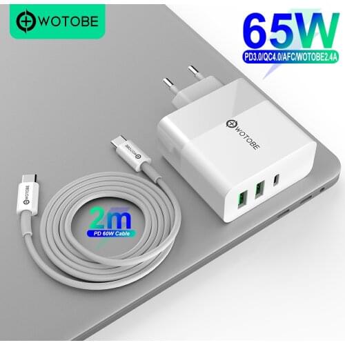 65W TYPE-C USB-C Power Adapter USB PD65W/60W/45W QC3.0 Charger 2M USB-C cable For USB-C Laptops MacBook Pro/Air iPad Pro iPhone